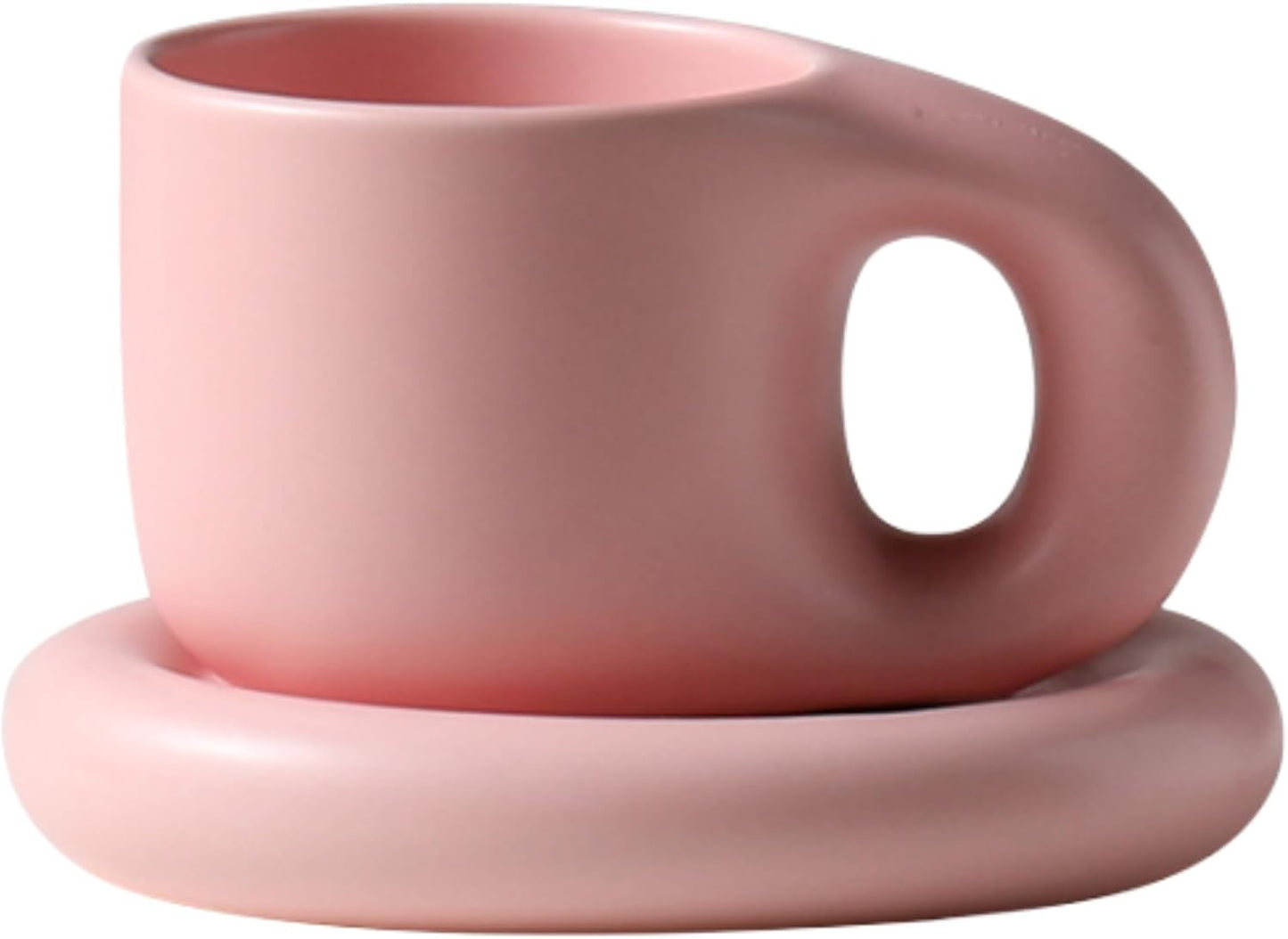 10oz Nordic Ceramic Coffee and Tea Mug – Cute Cup and Saucer Perfect for Coffee Lovers Gifts and Kitchen Essentials (Pink)