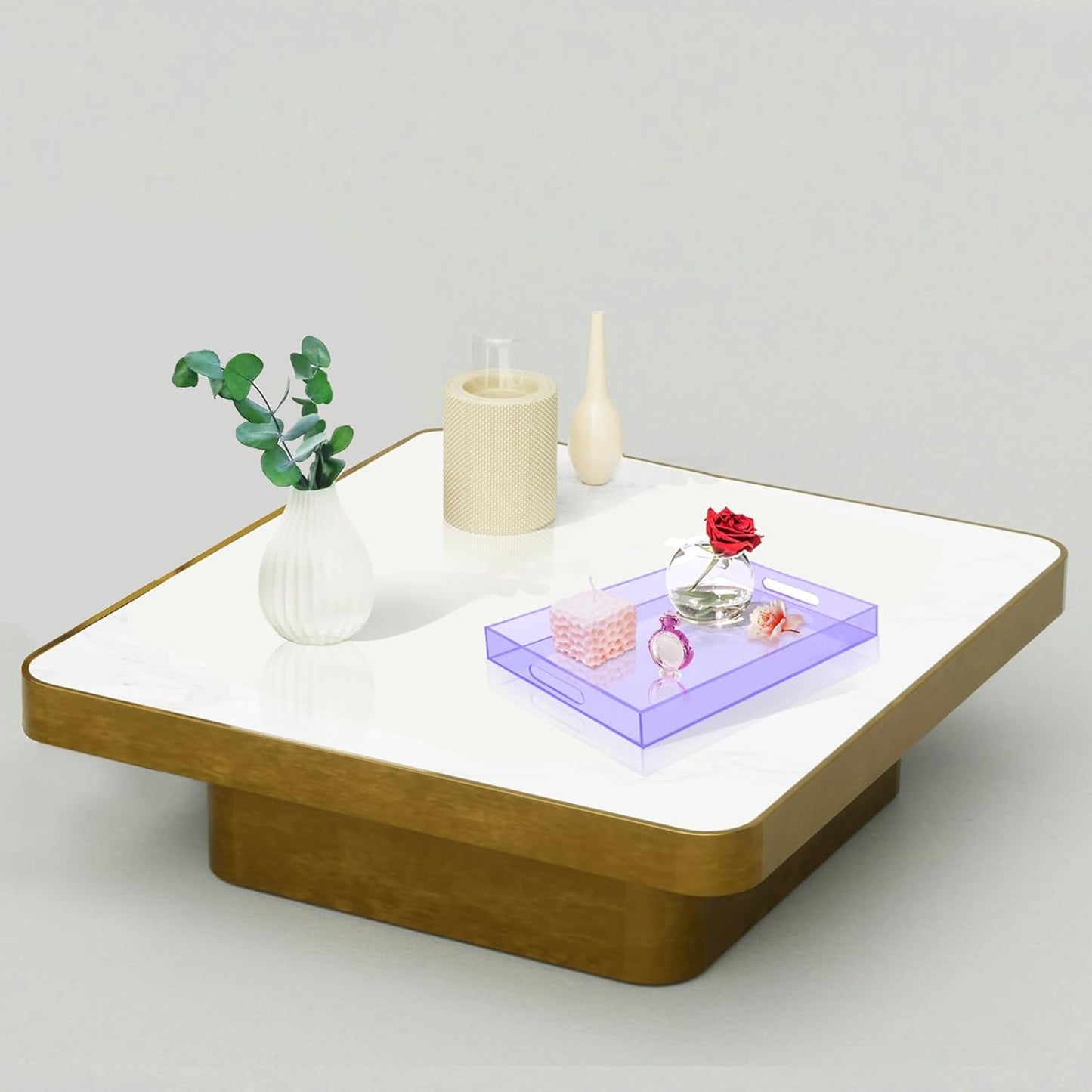 SetGame Acrylic Serving Tray with Handles, Bathroom Desktop Decorative Storage Arylic Trays, Simple Vanity Tray Food Tea Fruit Dinner Snack Tray for Bar Kitchen Party