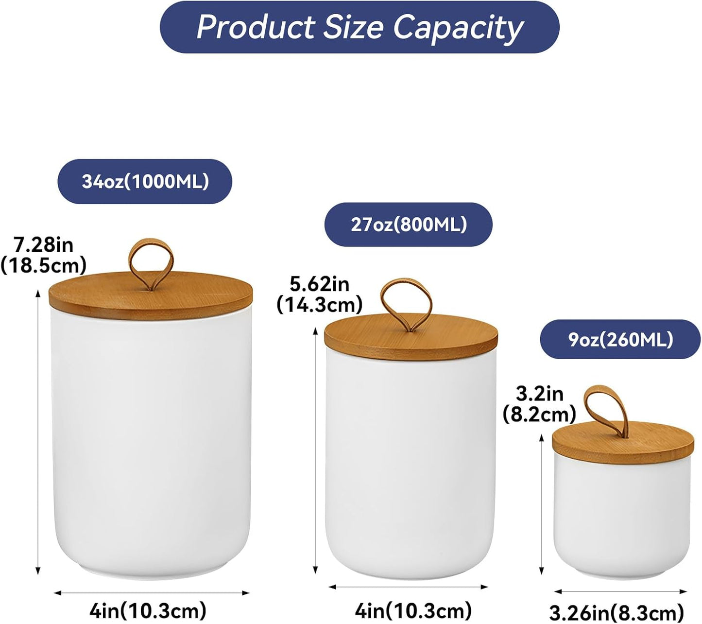 Ceramic Storage Jars, Modern Elegant Highly Polished Airtight Gorgeous Storage Canisters with Wooden Lid Small Food Stroage Jar for Kitchen Spice Tea Vanilla Sugar Coffee Beans (White trumpet)