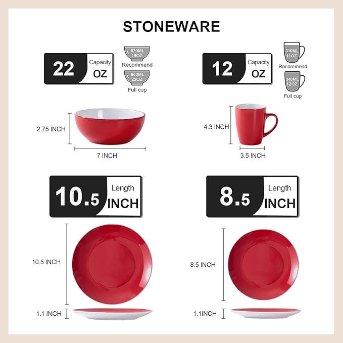 Bestone 16 Piece Round Kitchen Dinnerware Sets, Plates and Bowls, Dinner Plates, Cereal Bowls, Stoneware Dinnerware, Blue and White