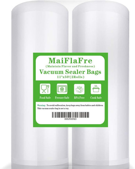 11x50 2 Pack Vacuum Sealer Bags Rolls with Commercial Grade, BPA Free, Heavy Duty, Great for Vac Storage, Meal Prep or Sous Vide