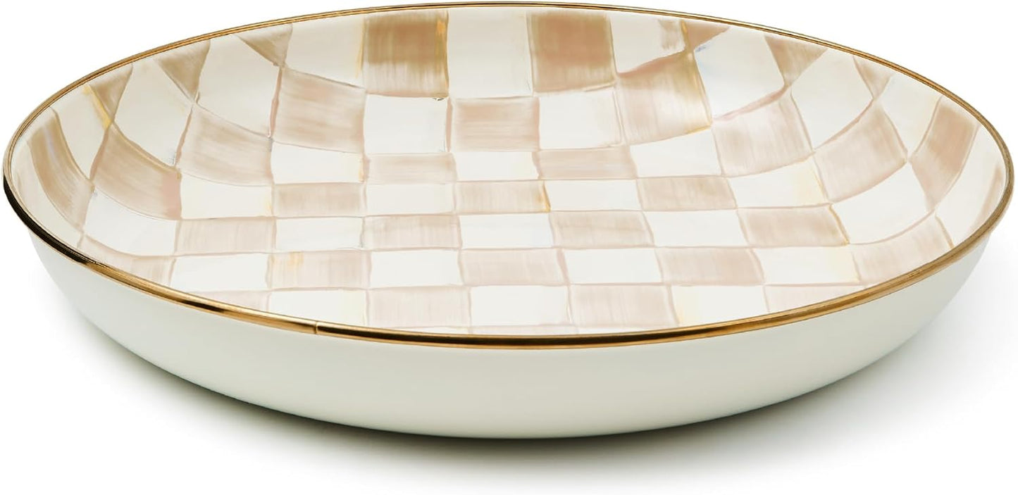 MACKENZIE-CHILDS Enamel Abundant Bowl, Decorative or Serving Bowl, 13-Cup Capacity, Brown-and-White Mocha Check