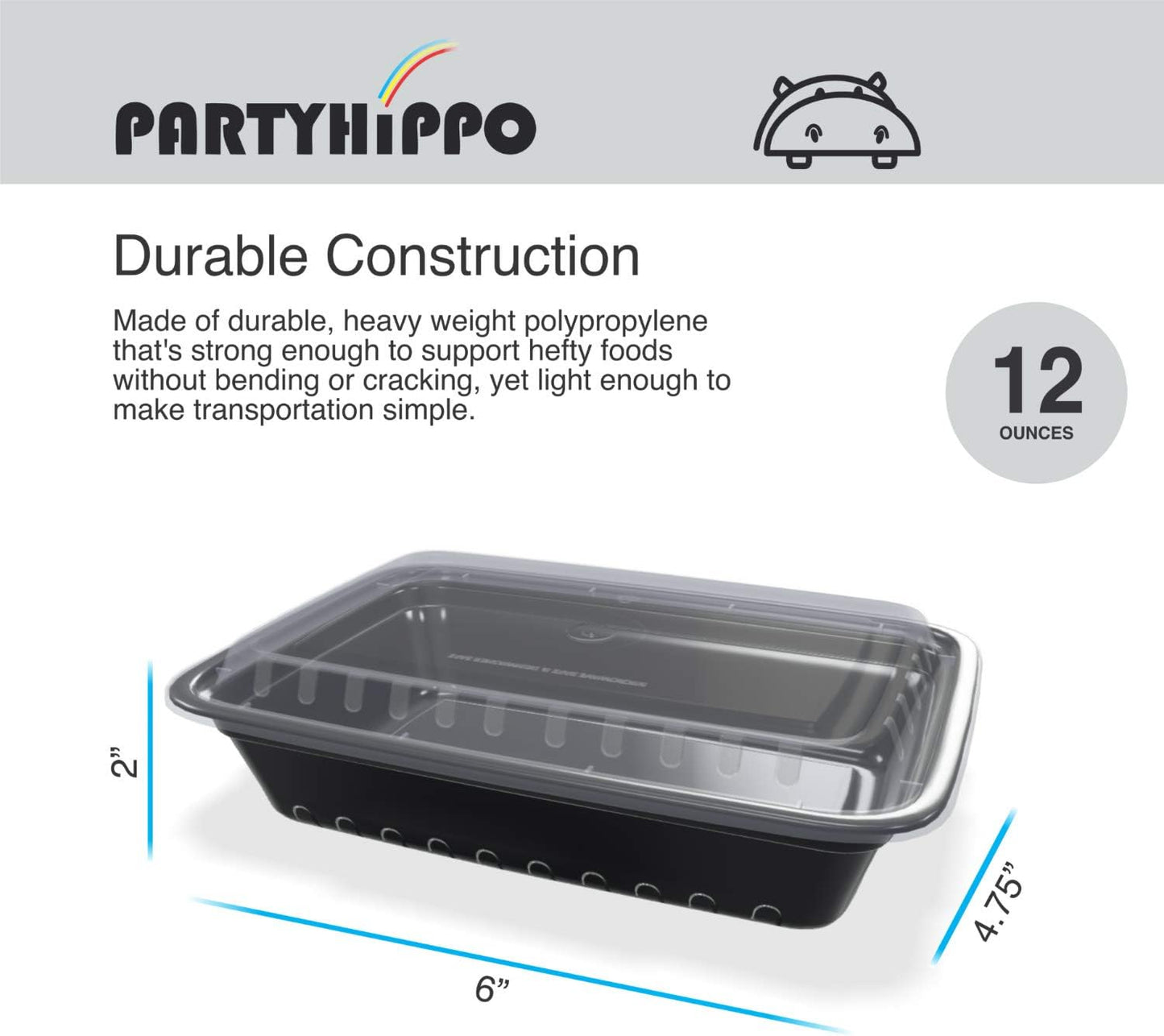 PARTYHIPPO Small Meal Prep Containers Single Lids, 12 OZ [25-Pack] Food Storage Bento BPA Free | Stackable | Reusable Lunch Boxes, Microwave/Dishwasher, Freezer Safe,Portion Control (12 OZ 25 pack)