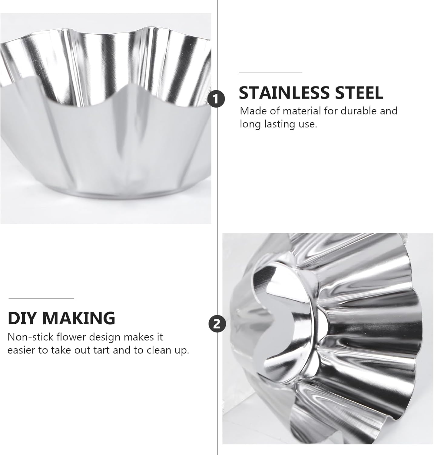 Mikinona 6pcs Egg Tart Tins Reusable Baking Cups Stainless Steel Mini Tart Puto Molder Filipino Mini Mold Pans for Baking Non Stick Pans Egg Cups Cheese Muffin Pan