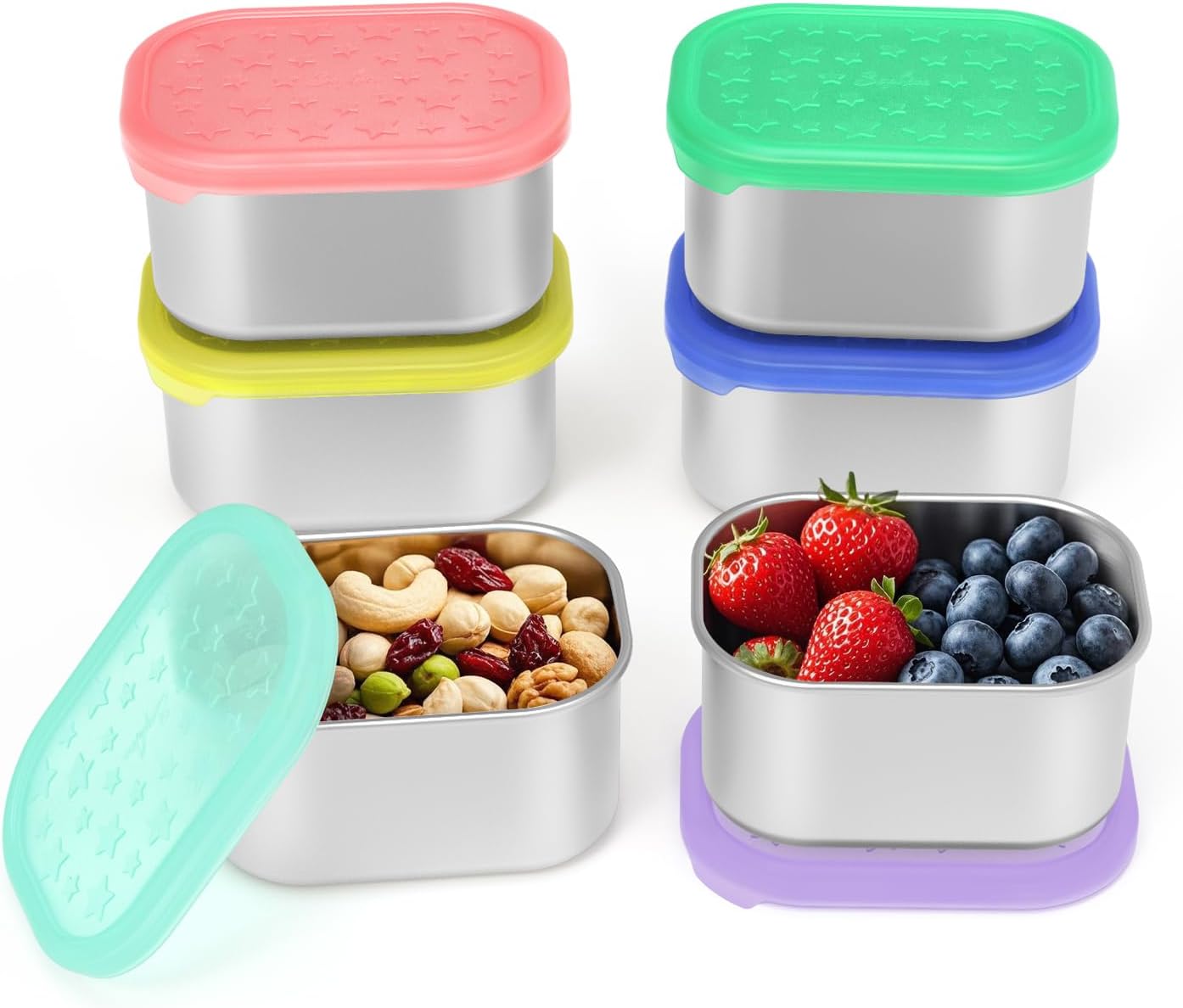 SOPHICO Stainless Steel Snack Containers for Kids, 8 oz Small Food Storage Container with Silicone Lid - Perfect 304 Metal Toddler Lunch Box for Daycare and School, Leak Proof (6 Pack)