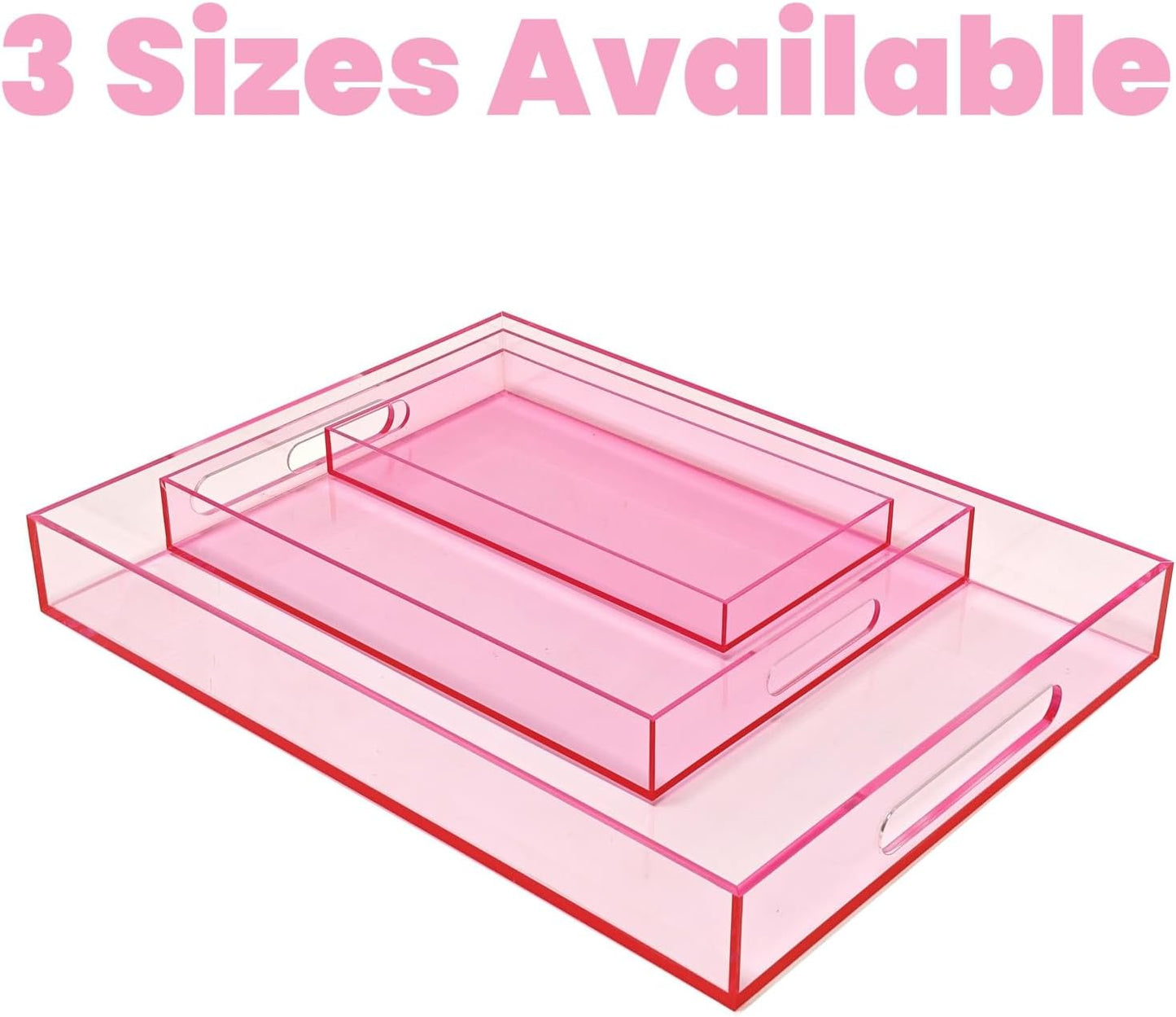 SetGame Pink Acrylic Serving Tray with Handles, Pink Decorative Storage Arylic Trays, Simple Large Serving Tray Food Tea Fruit Dinner Snack Tray for Bar Kitchen Party, Bathroom Tray, 16X12 Inch