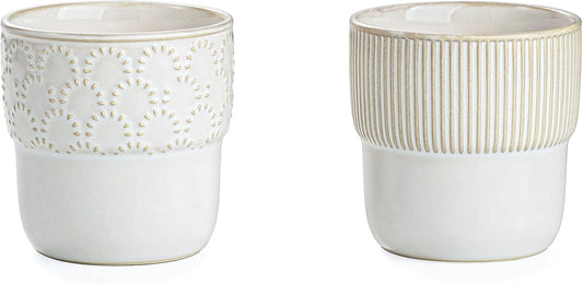 Espresso Cups Set of 2, 4oz Espresso Shot Cups, Mini Coffee Mugs Farmhouse Decor, Espresso Cup Perfect for Espresso Machine, Microwave and Dishwasher Safe，（Embossed Stripes+Firework）