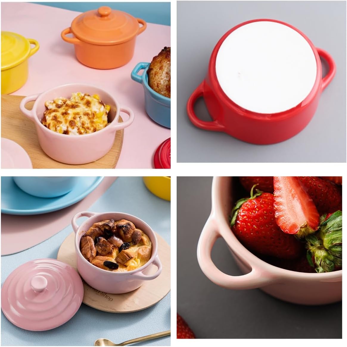 7 OZ Mini Ceramic Candy Bowl Small Candy Dish with Lid Cute Ceramic Bowl for Baking,Dessert,Snack,Fruit,Yogurt,Ice Cream,Cereal,Dipping,Side Dishes,Microwave Freezer Safe(pink)