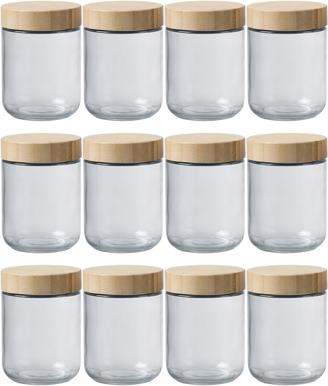 16 Oz Overnight Oats Containers 16 OZ Mason Food Jars With Lid Wide Mouth Glass Food Storage For Oats Yogurt Vegetable and Fruit Salad Spices Jam (12 Pack Bamboo Lid)