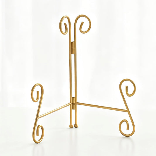 Gold Plate Stand, 6 Inch Decorative Holder for Displaying Platters, Heavy-Duty Metal Easel Stand for Picture, Photo Frame, Books and Round Objects
