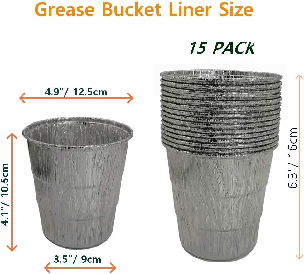 15-Pack Liners & Replacement Traeger HDW152 Drip Grease Bucket for Traeger 20/22/34, Pit Boss, etc Pellets Smoke (Black 15)