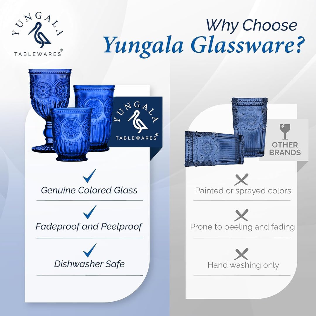 Yungala Cobalt Blue Highball Glasses set of 6 tall drinking glasses for tablesetting with cobalt blue glassware dishwasher friendly made without lead