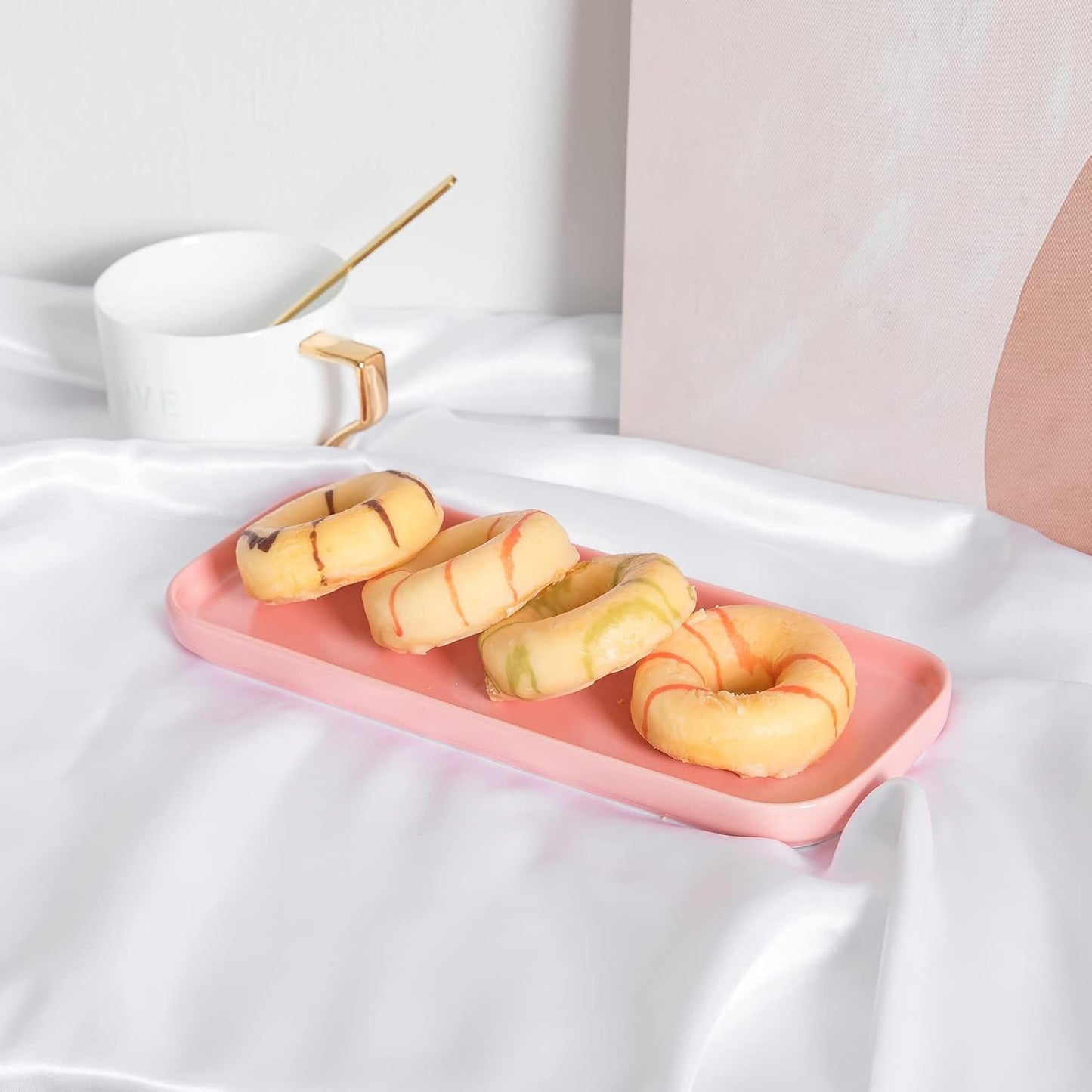 Ceramic Bathroom Tray,Kitchen Sink Organizer Tray,Cosmetics Holder (Pink)