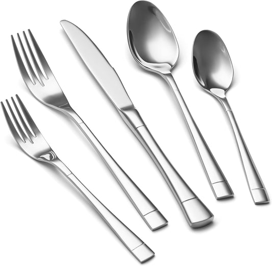 Heavy Duty Silverware Set for 8, 40-Piece 18/10 Stainless Steel Flatware Set, Mirror Polished Cutlery Modern Kitchen Eating Utensil Durable Tableware Included Knife Fork Spoon, Dishwasher Safe