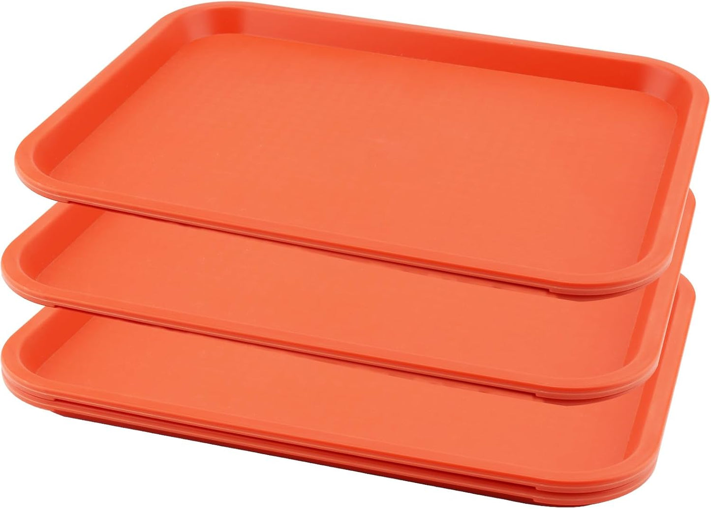 4 Pack 16 x 12 Inch Orange Fast Food Tray, Large Rectangular Restaurant Serving Trays, Plastic Cafeteria Trays School Lunch Trays