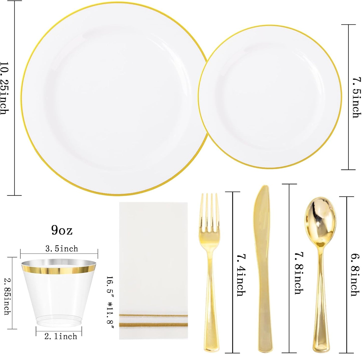 SUT 175 PCS Plastic Plates,Plates Disposable Heavy Duty for 25 Guests, Disposable Plates for Party, Plastic Disponsable plates including Party plates and Cups and Napkins Sets