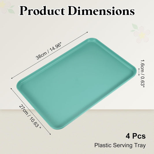 uxcell 4Pcs Plastic Serving Trays, 15 x 10.6 Inch Rectangle Food Trays Serving Cafeteria for Kitchen Restaurant Coffee Fruit Burger Lunch Dessert, Dark Green