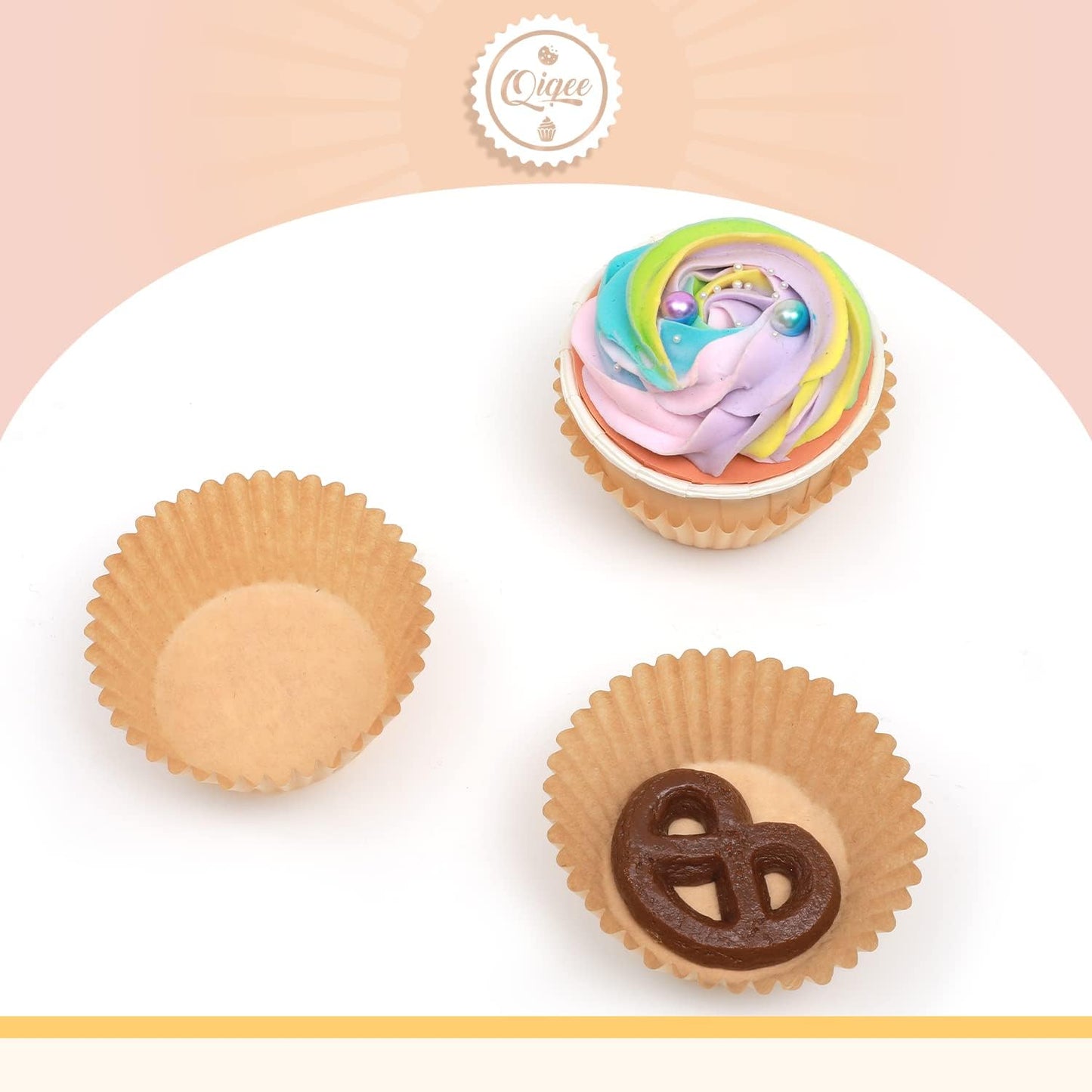 qiqee 600 Count Mini Cupcake Liners Natural Muffin Liners Food Grade Brown Baking Cups Paper No Smells（Small Size）