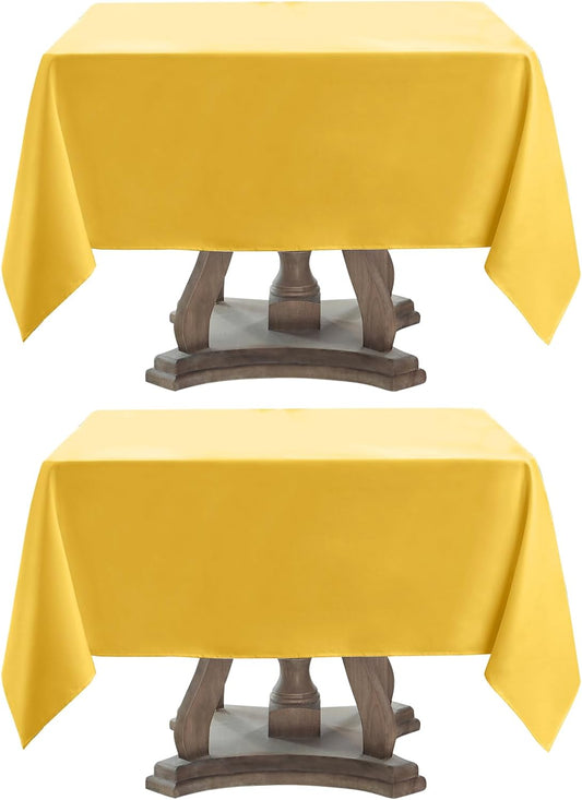 Square Tablecloth 52 x 52 Inch Yellow Tablecloths Stain-Wrinkle Resistant Washable Polyester Table Cloths for Holiday, Buffet Parties, and Weddinge 2pack