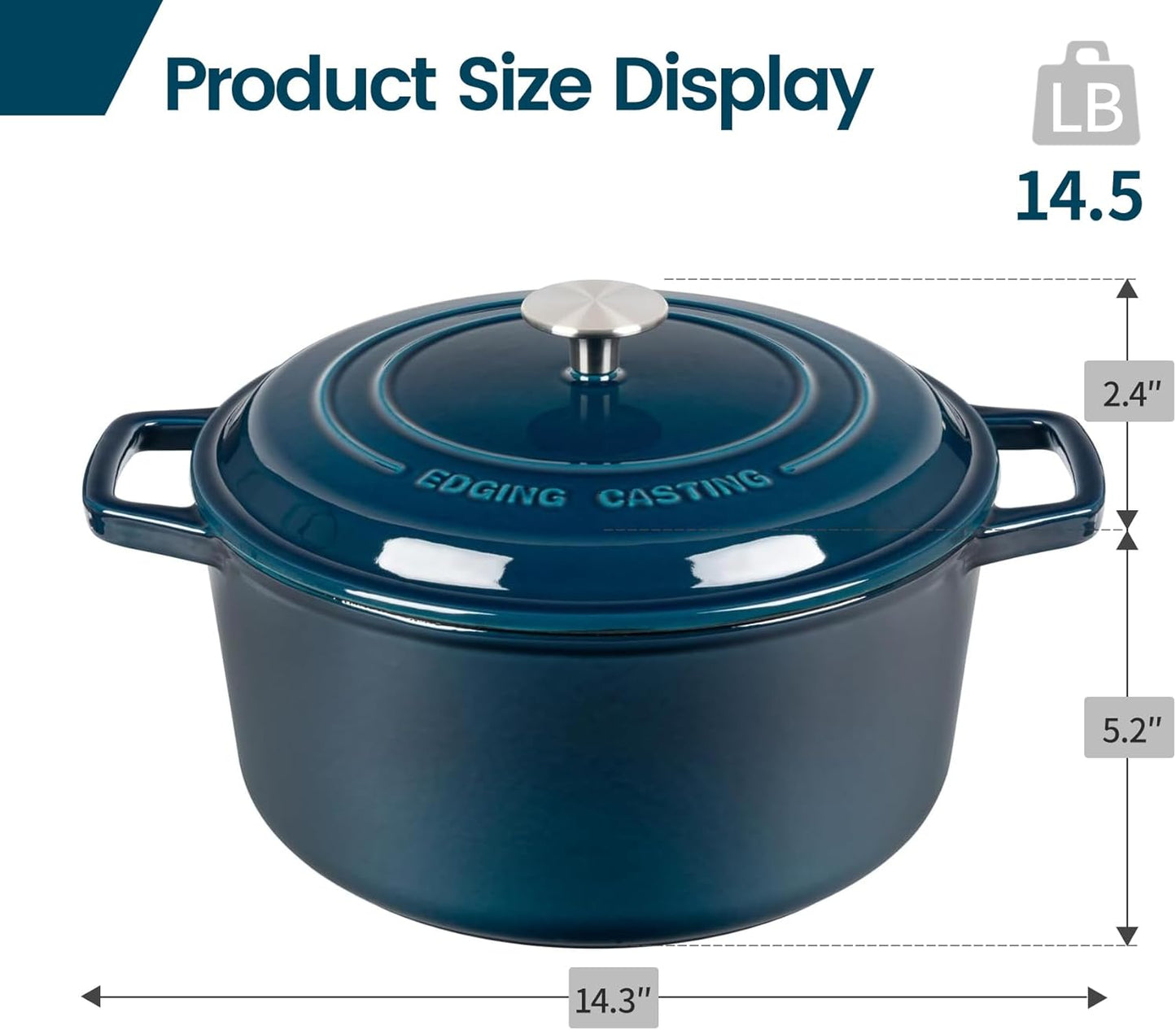 Enameled Cast Iron Dutch Oven Pot With Lid, Dutch Oven for Sourdough Bread Baking Round Pot Dule Handle, 7.5 Quart, Blue