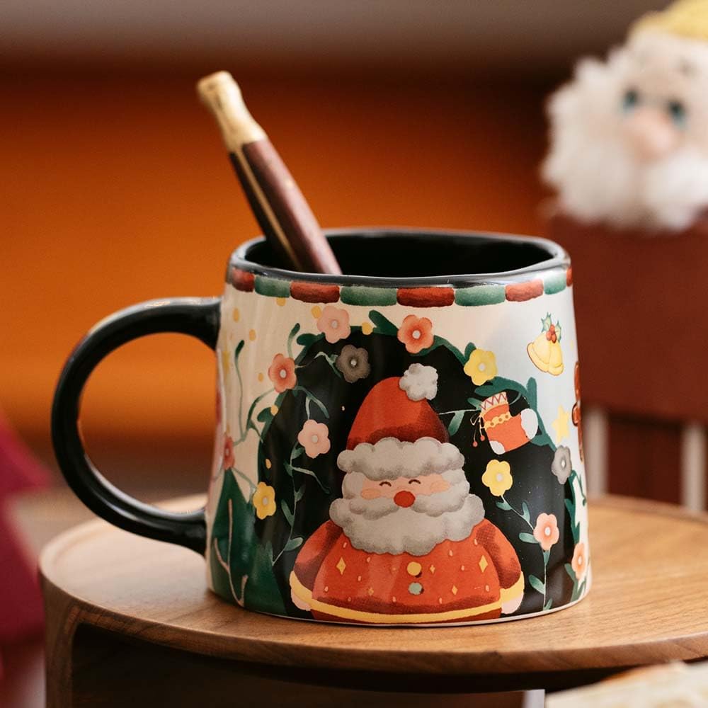 280ml/9.47oz Set of 2 Christmas Coffee Ceramic Mugs with Cute Design,Christmas Coffee Cup with Gift Box,Ceramic Mug as Christmas Gifts for Family, Friends and Colleagues