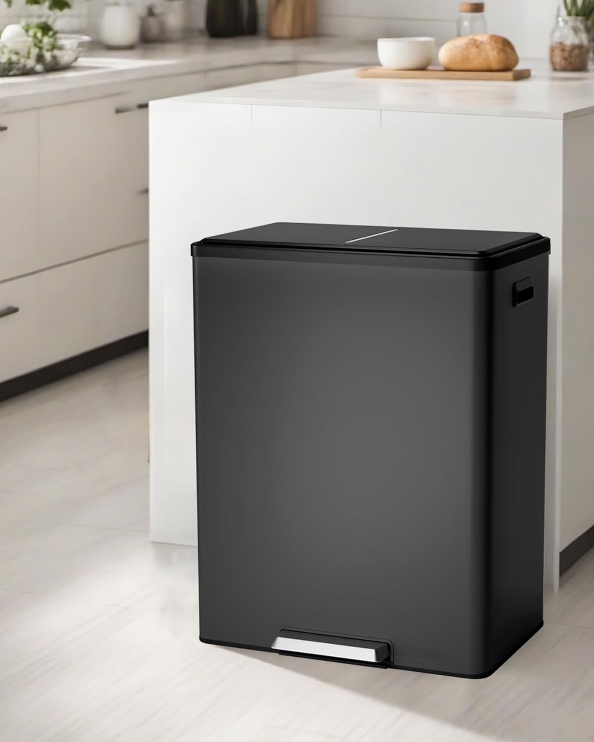 Garvee Dual Trash Can for Recycling and Trash, Stainless Steel Kitchen Trash Can with Lid and Foot Pedal, Double Compartment Garbage Can, with Recycling Bin