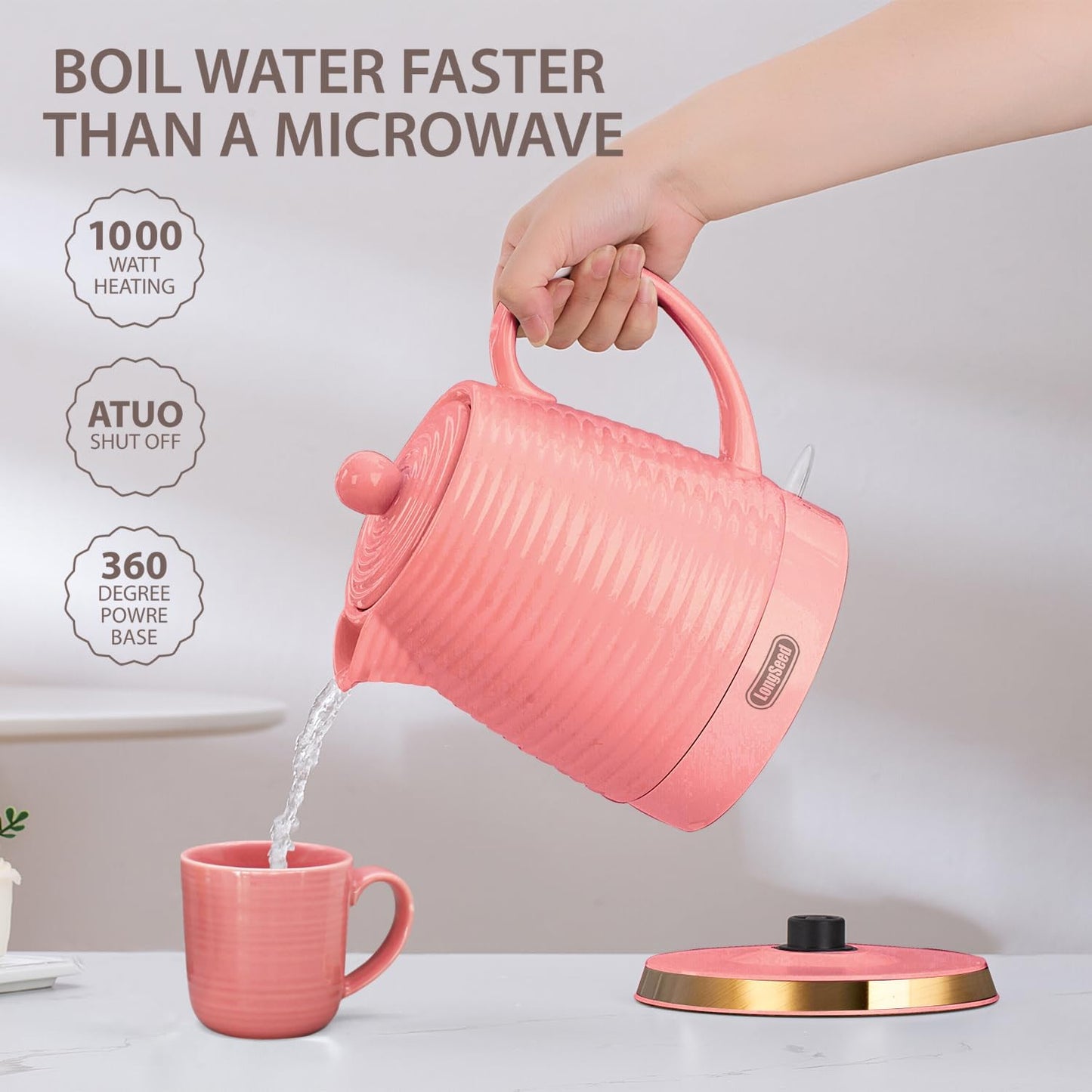 1.2 Liters Ceramic Electric Kettle with Infuser & Mug Set,1000W Fast Boil Water for Tea Coffee, Teapot with Boil-Dry Protection Auto Shut Off, Detachable Swivel Base