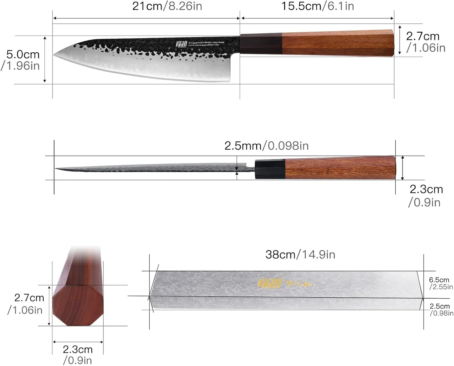 FINDKING Dynasty Series Japanese Chef Knife, Professional Kitchen Knife, 9Cr18MoV High Carbon Steel Blade, African Rosewood Octagonal Handle, Sharp, for Meat Cutting, 8 Inches