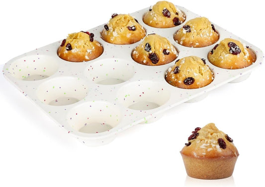 CAKETIME Silicone Muffin Pan, Regular Size Muffin Pan for Baking 12 Cups Non Stick Silicone Cupcake Pan 1 Pack Confetti