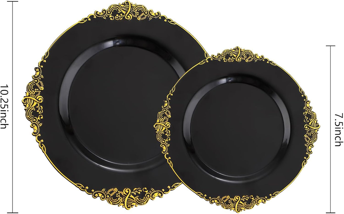 102PCS Black and Gold Plastic Plates - Black Disposable Plates - Heavyweight Disposable Plate with Gold Rim - Fancy Dinner & Dessert Plate for 51 Guests Weddings & Halloween Party