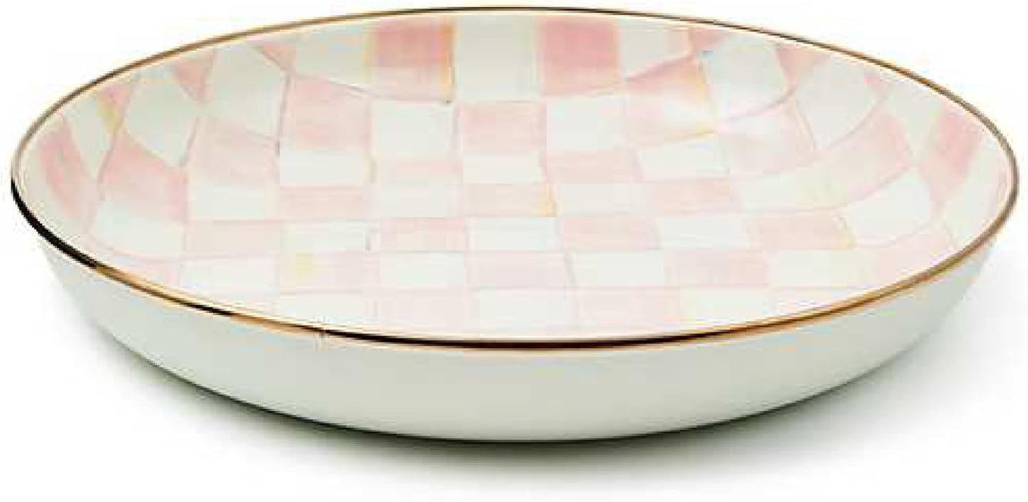 MACKENZIE-CHILDS Enamel Abundant Bowl, Decorative or Serving Bowl, 13-Cup Capacity, Pink-and-White Rosy Check