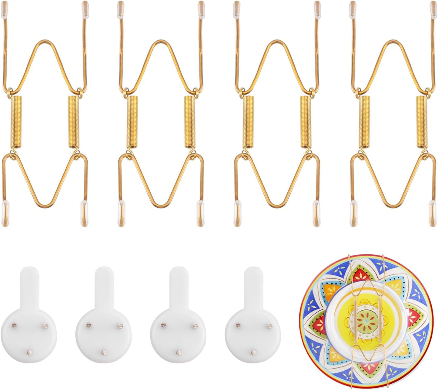 4 Pack Plate Hangers for The Wall Suitable for 4 inch Small Decorative Plate, Invisible Stainless Steel Plate Hangers for Display with Wall Hooks, for Plates/Platter/Dish/Picture