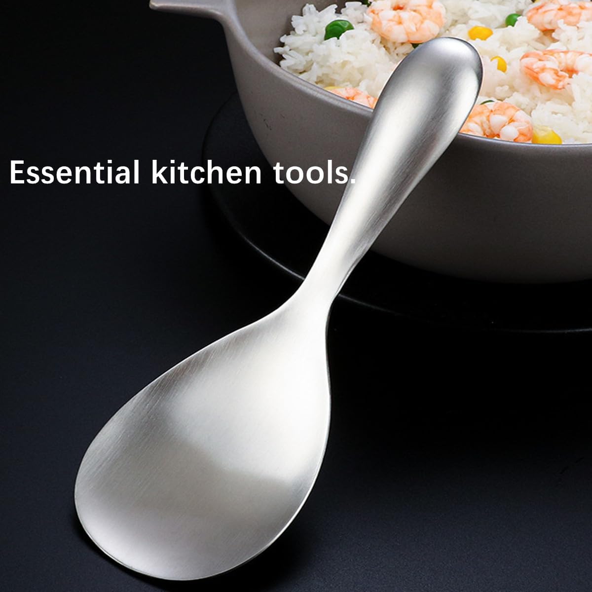 2 Pack Thickened Stainless Steel Rice Spoons, 8 Inch Rice Cooker Serving Spoons Soup Paddle Ladle Spoon Kitchen Set, Easy To Clean (Silver)