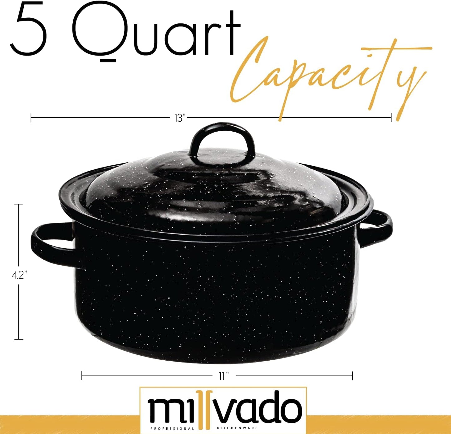 Granite 5 Qt Stockpot, Nonstick Soup Pot With Lid, Speckled Enamel Ware Cookware, Large Stock Pot For Boiling and Cooking, Big Granite Cooking Pot for Stovetop, Campfire, Outdoor Stove