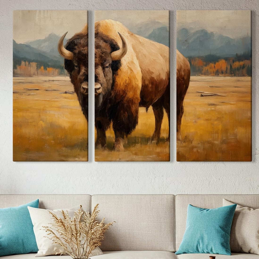 Wildlife Canvas Prints - Wild Animals Home Decor - Medium, Large, and Extra Large Wall Art for Living Room, Bathroom, Kitchen (American Titan, 39L" x 59W" - 3 Panels)