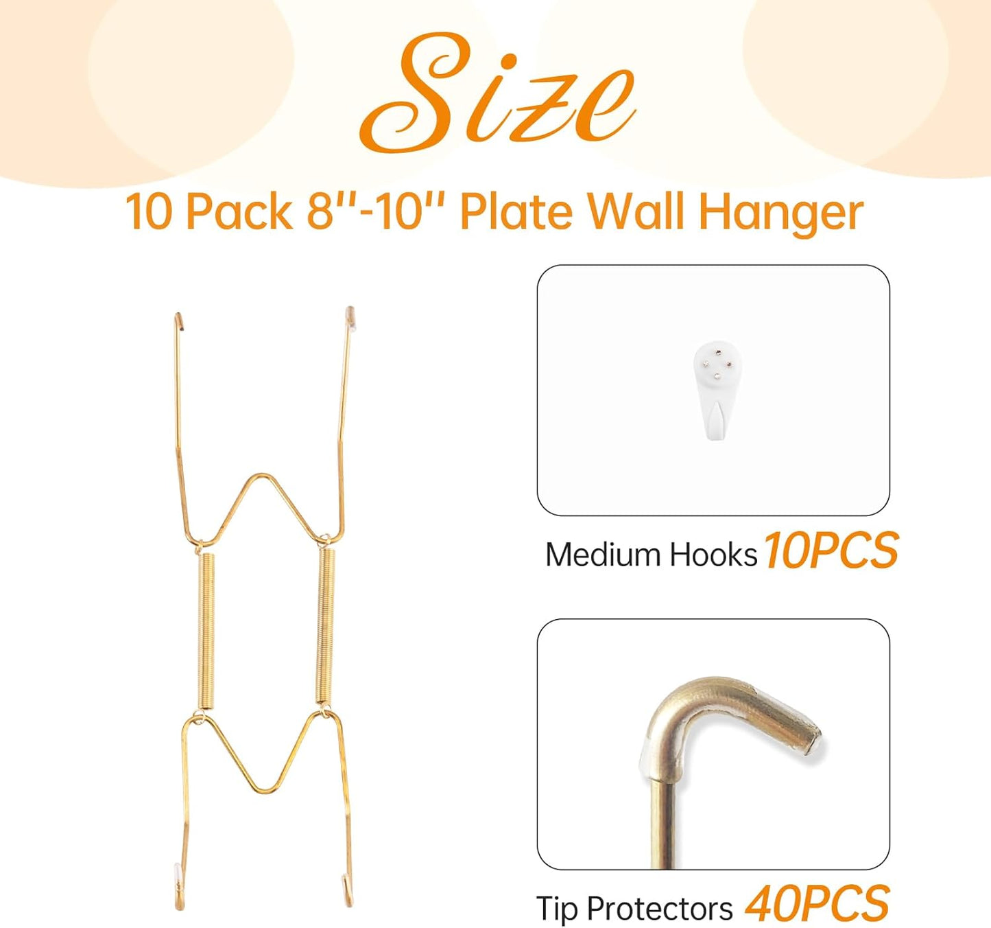 Bilillo 10 Pack Plate Hangers for the Wall, Suitable for 8-10 inch Art Plate, Stainless Steel Invisible Heavy Duty Wire Plate Holder with Wall Hooks, Plate Hangers for Displaying Plates, Platter, Dish