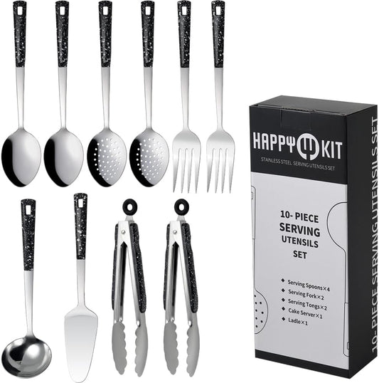 Stainless Steel Metal Serving Utensils - Set of Serving Spoons,Slotted Spoons, and Serving Tongs.serving fork,cake server