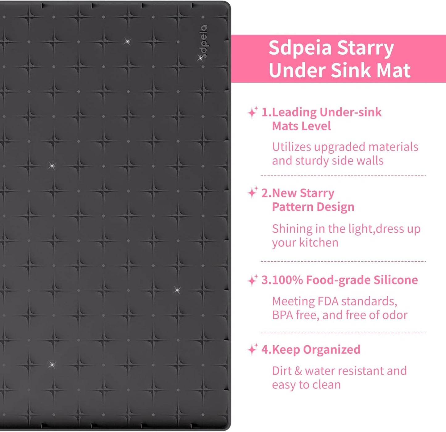 Sdpeia Under Sink Mat for [22" x 22"] Cabinet, Upgraded Silicone Waterproof Mat Kitchen Cabinet Liner Cabinet Protector Kitchen Organizers and Storage
