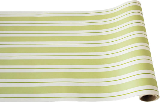 Disposable Green Striped Table Runner - Paper Table Runner Roll for Parties or Weddings - American Made
