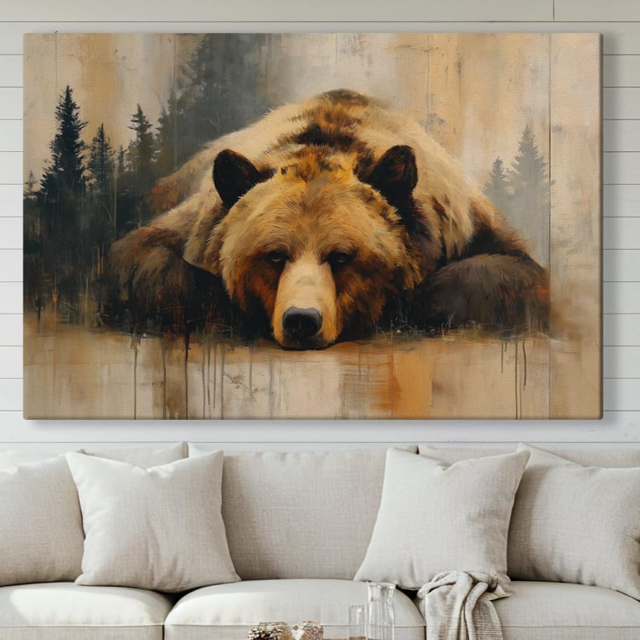 Wildlife Canvas Prints - Wild Animals Home Decor - Medium, Large, and Extra Large Wall Art for Living Room, Bathroom, Kitchen (Grizzly Repose, 31L" x 47W")