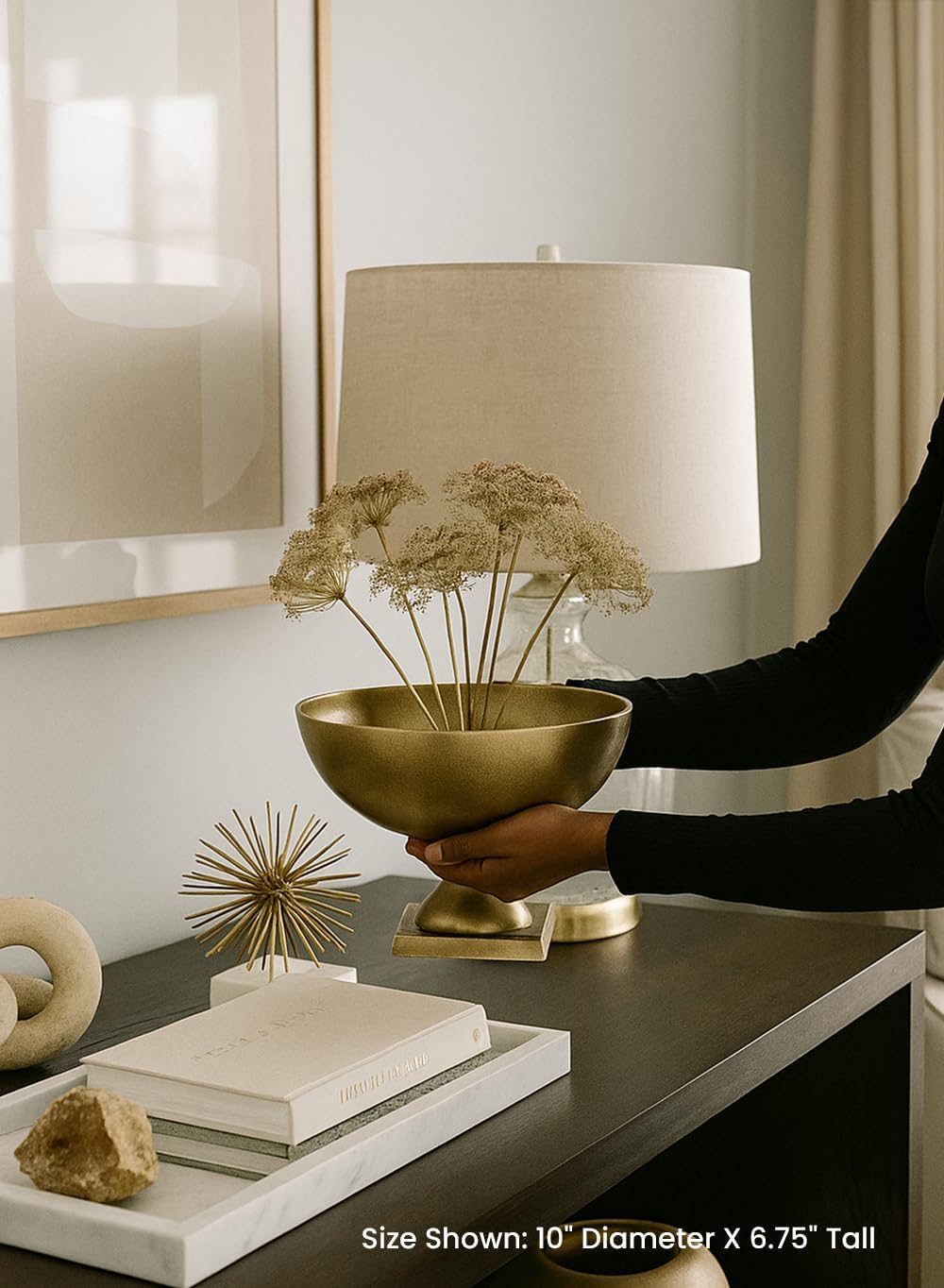 Serene Spaces Living Antique Brass Pedestal Bowl, Vintage Wedding Centerpiece, Fruit, Flower Vase for Dining Table, Entry Way, Console Table, Holiday Decor, 10" Diameter & 6.75" Tall, Set of 6