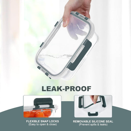 KOMUEE 10 Pack Glass Food Storage Containers, Meal Prep Containers with Lids, Airtight Glass Lunch Boxes, Freezer, Oven, and Microwave Safe