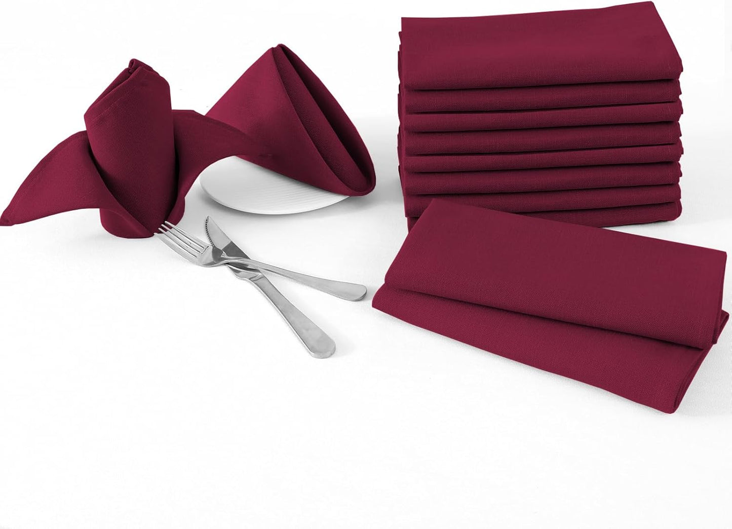 H.VERSAILTEX Cloth Napkins Set of 12 (18" X 18") Linen Textured Dinner Napkins Waterproof Soft Thick Durable Reusable Napkins with Hemmed Edges for Dinners, Weddings and Everyday Use, Christmas Red