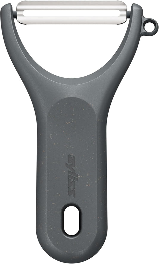 Zyliss Y Peeler – Extra-Hardened Stainless Steel Blade for Effortless Fruit & Vegetable Peeling – Built-in Eye Cutter – Ergonomic Wheatstraw Grip – Dishwasher Safe with Safety Cover – Black