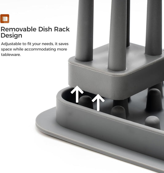 15.75"x11.18" Silicone Dish Drying Mat for Kitchen Counter, Quick Dry Dish Mat with Dish Rack and Dual-sided Independent Zones, Multiple Usage Kitchen Drying Mat with Hanging Hook for Home