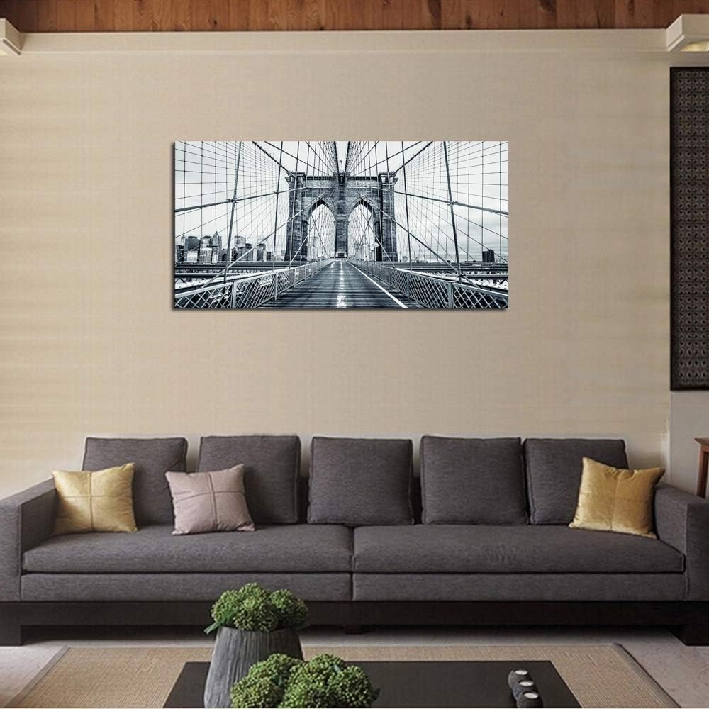 DZL Art Q70775 Black and White New York City Brooklyn Bridge Wall Art Painting Wall Art Canvas Prints Painting Picture Stretched and Framed For Living Room Decor Office Wall Decor Home Decoration