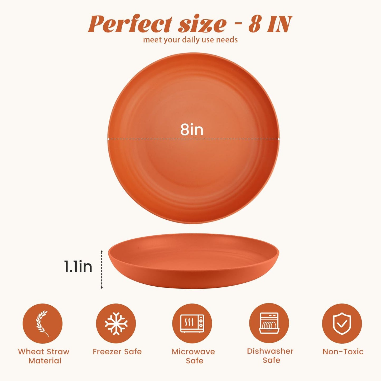 Homienly Deep Dessert Plates, Wheat Straw Plate Set of 6, Alternative to Plastic Plates Reusbale, Dishwasher and Microwave Safe Plates for Kitchen, Unbreakable Plate for Cake, Sncak (8 Inch, Multi)