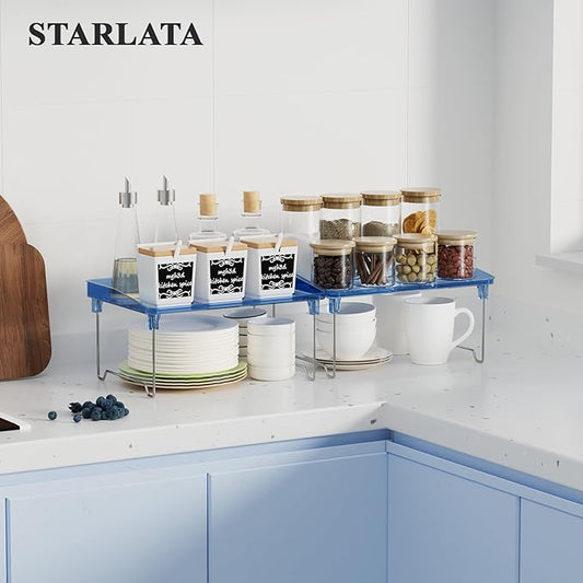 Acrylic Cabinet Organizer Shelf,4 Pcs Stackable Kitchen Counter Shelves,Spice Rack,Countertop Organizers,Clear Plastic Storage Organization for Makeup, Bathroom,Cupboard,Desk,Pantry