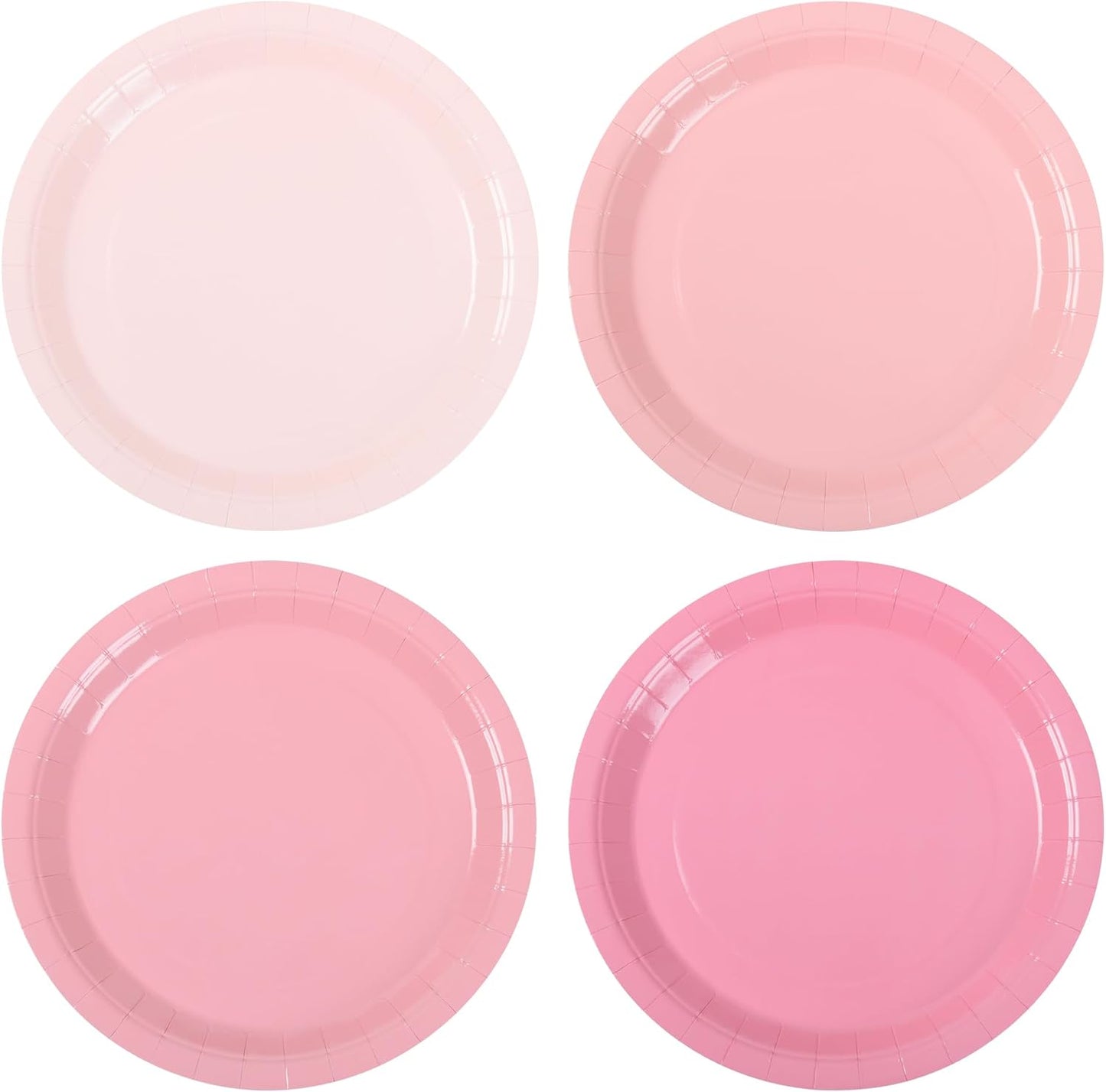 48Pcs Pink Paper Plates Gradient Color Party Plate 9 Inch Disposable Round Dinner Dessert Plates for Pink Bow Birthday Wedding Baby Bridal Shower Coquette Party Supplies
