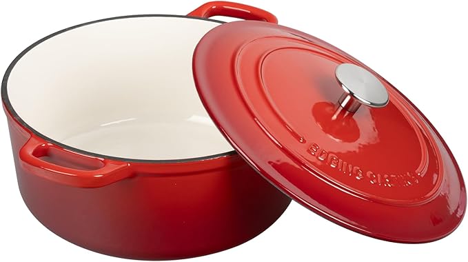 Enameled Cast Iron Dutch Oven Pot with Lid, 7 Quart, Round Dutch Ovens, Bread Oven Dual Handles, for Bread Baking, Oven Safe up to 500°F, Red